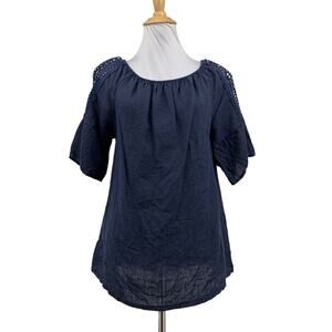 Terzo Millenio Top Womens S Small Navy Off The Shoulder Linen Crochet Made Italy